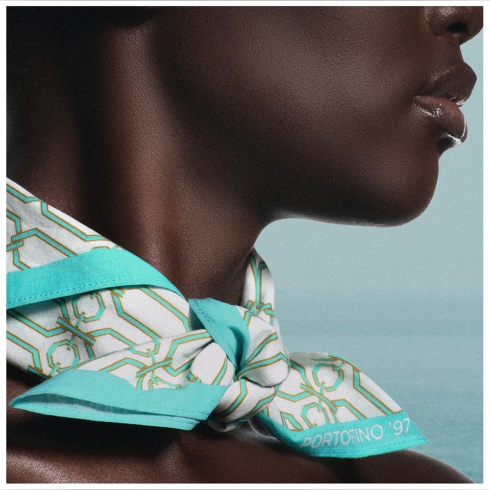 Victoria Beckham ‘97 Portofino Collection Geometric Scarf with Teal Trim NWT